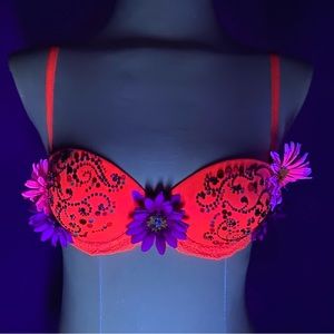 Victorias Secret Pink Push up UV glow Festival costume Fuchsia pink 34B